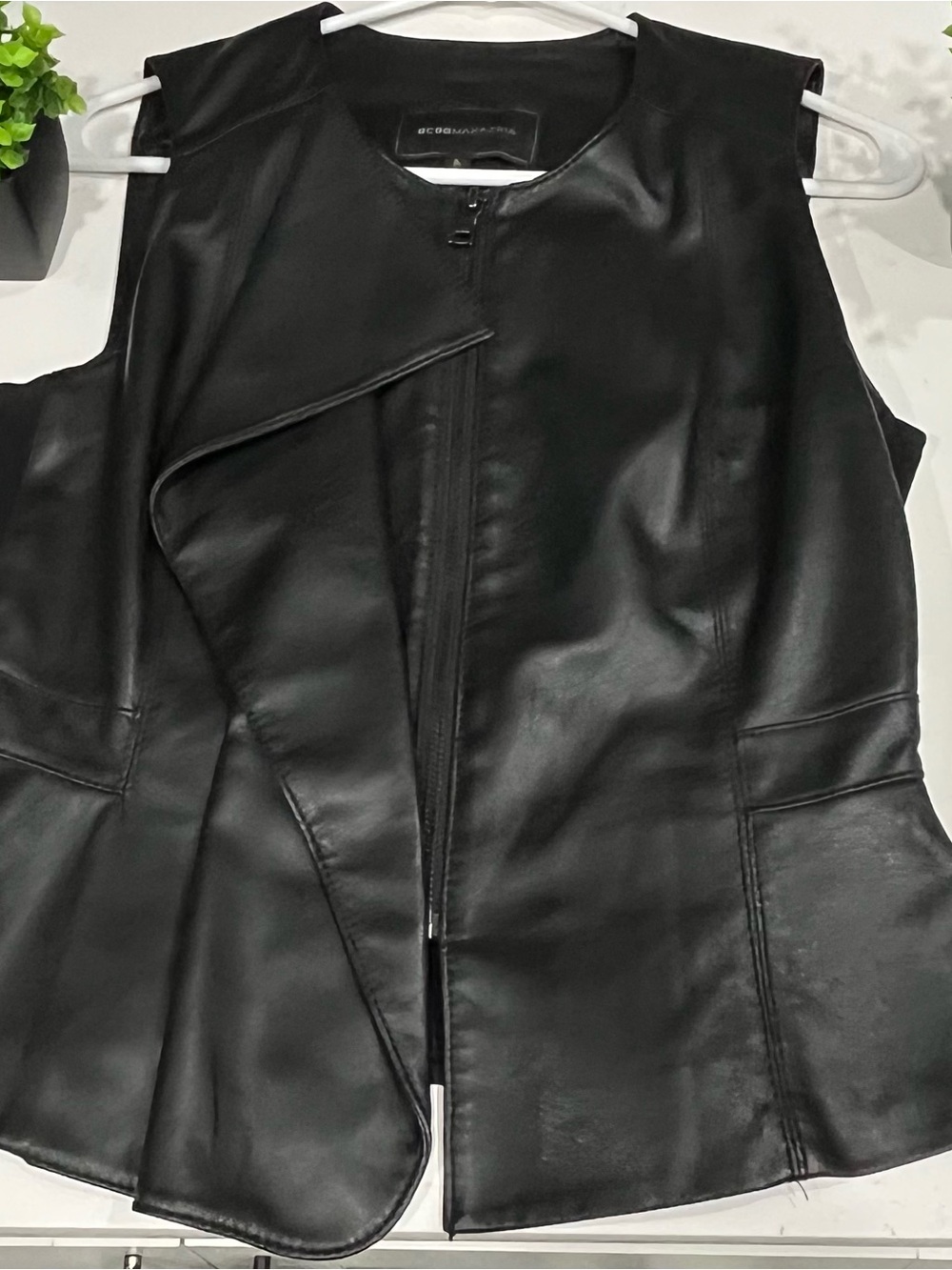 BCBGMaxAzria Black Faux Leather Sleeveless Moto Vest
